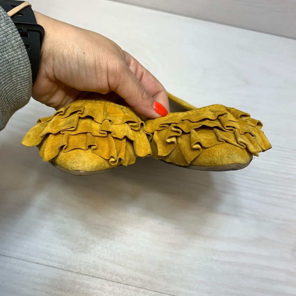 Seychelles Downstage Ballet Flats Women's Size 9.5 Mustard Yellow Ruffled Suede - Picture 5 of 9